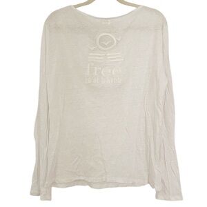 Free in St Barth White 100% Linen Long Sleeve Tee Shirt Size Medium